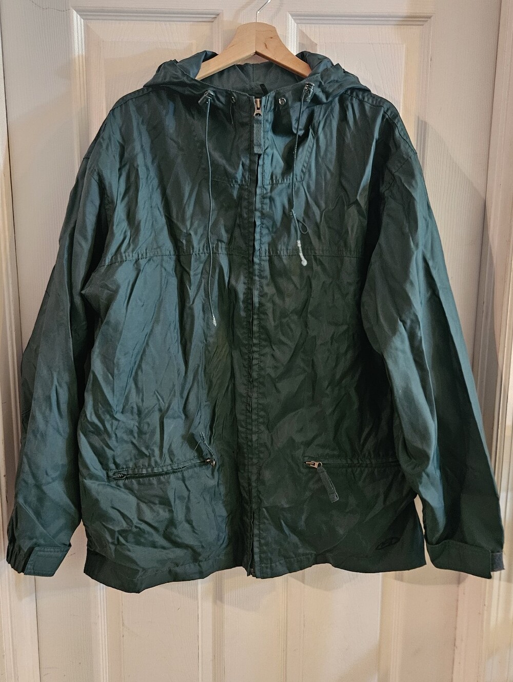 Structure Sport Jacket Mens Windbreaker Full Zip Hooded Pockets Green Size Small